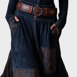 Helena - Maxikleid aus navyblauem Wildleder mit Gürtel